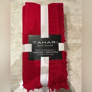 Tahari Red Cotton Napkins Set of 12 | 20x20 Fringe Dinner Napkins